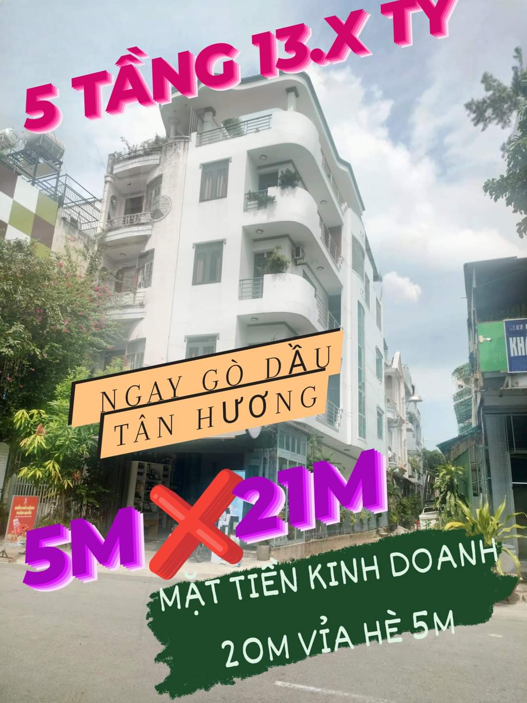 Mặt tiền kinh doanh gần siêu thị aeon tân phú-5x21-5 tầng-đường 20m